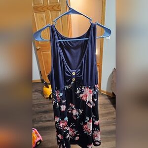 SHEIN Navy Floral Dress with Button Detail